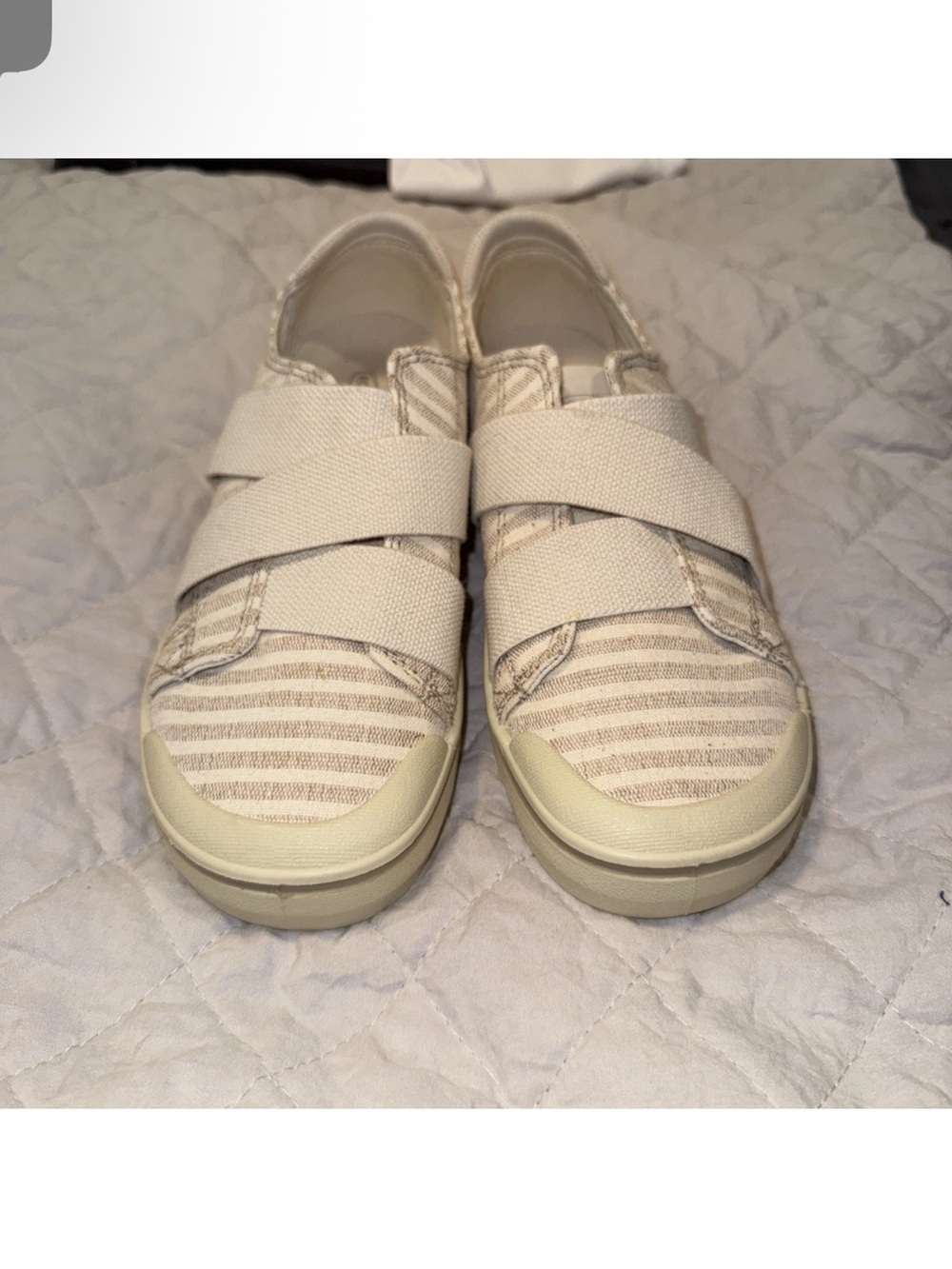 Keen Women's Slip-On Sneakers in Cream and Beige Stripe